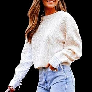 CABLE KNIT Stripe Contrast Tie Sleeve Sweater NWT